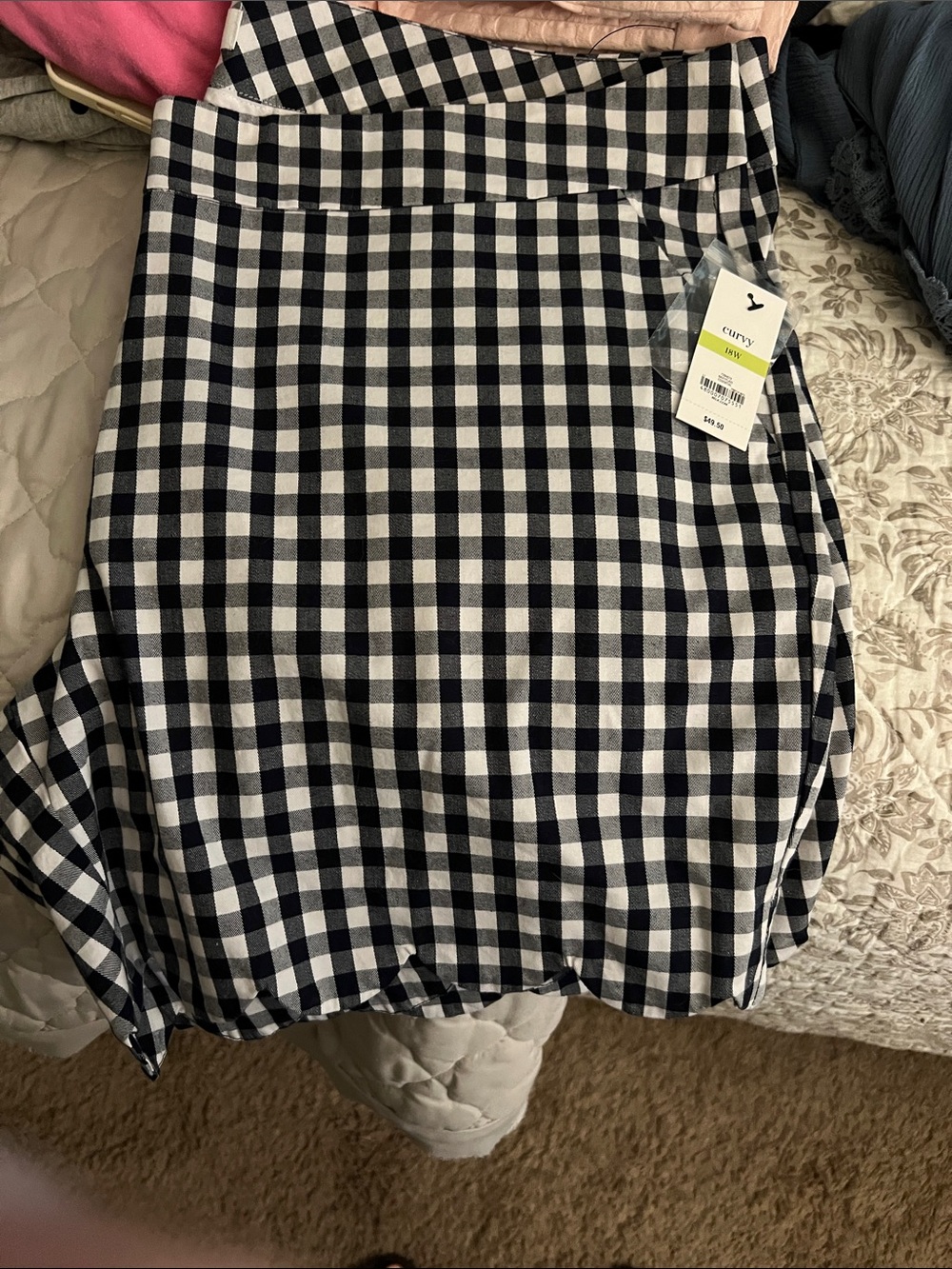crown & ivy Black and White Gingham Pencil Skirt
